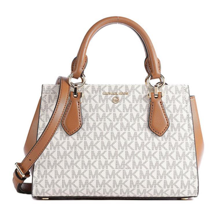 Michael Kors Mk Сумка через плечо Логотип Буквенный значок Покрытие из холста Маленькая сумка-ведро Средняя женская сумка Золотой Слоновая кость Коричневый 32F2G6AC1B-149