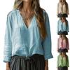 Женская мода повседневный V-образный вырез длинный рукав свободный пуловер топ