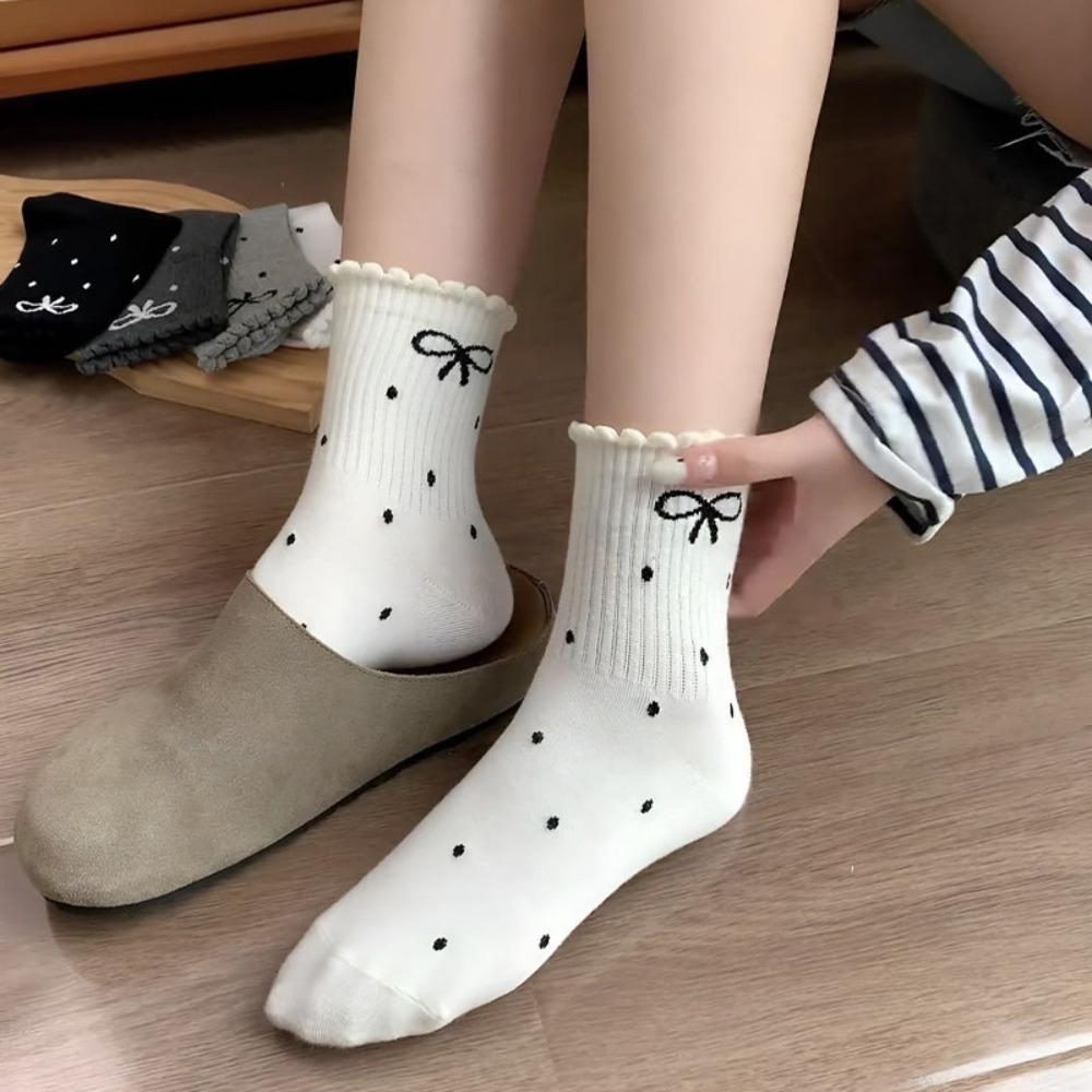 Sweat Absorption Mid Tube Socks Spring and Autumn Ruffle Dot Socking New Dot Socks  for Women