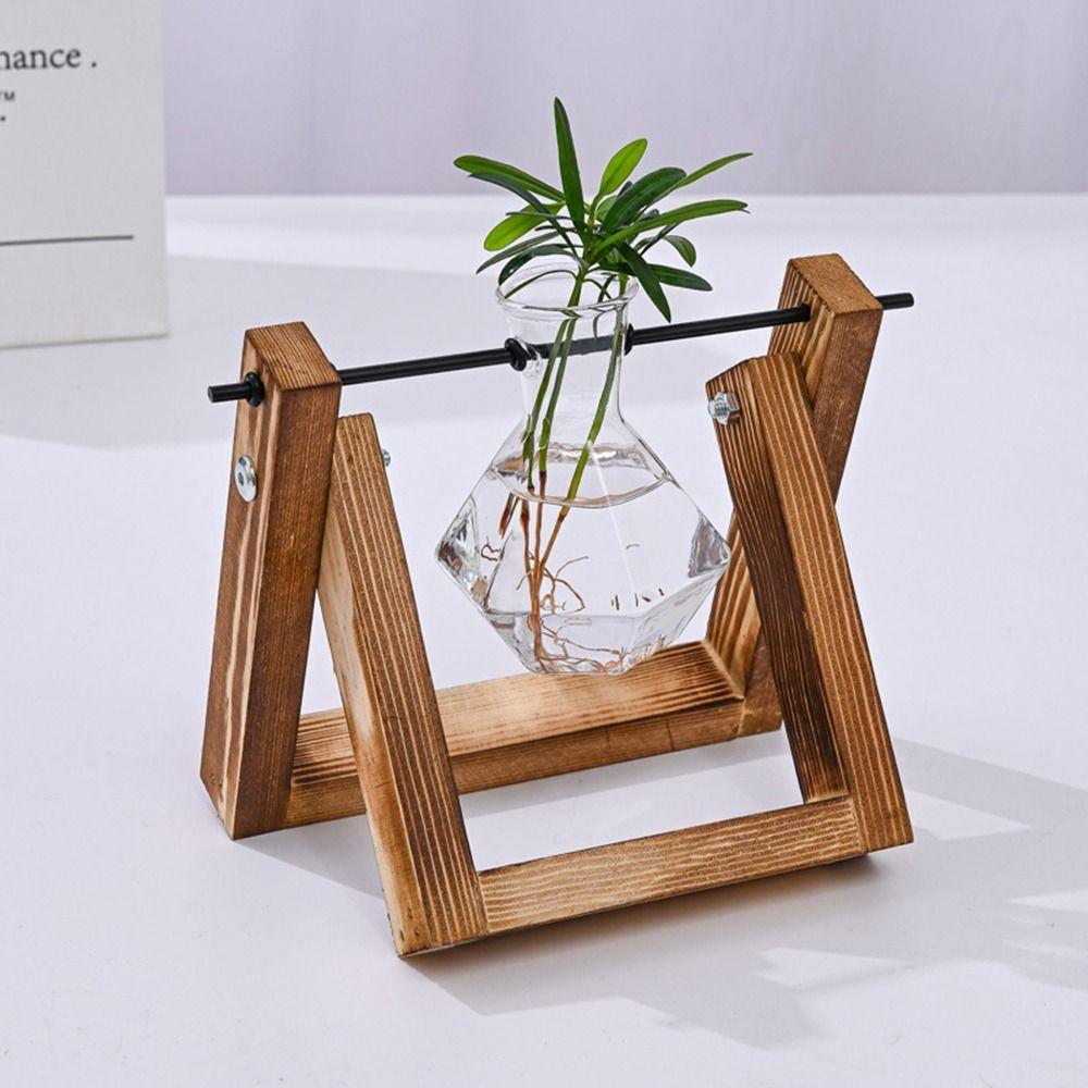 Planter Hydroponic Plant Vases Wooden Frame Bonsai Flower Pot Decoration Glass Vase