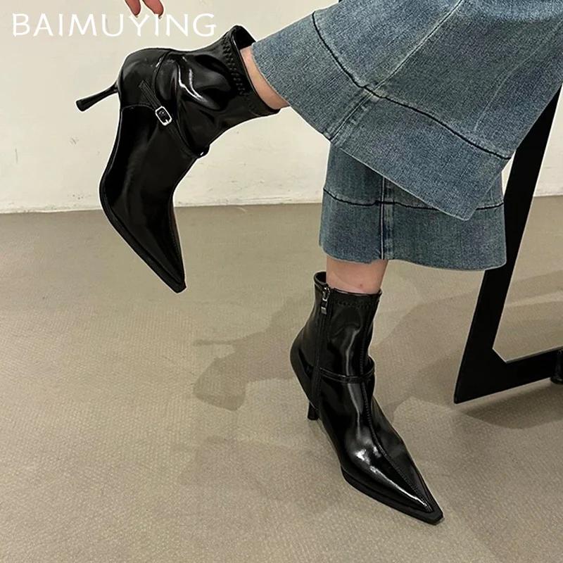 Кожаные женские ботильоны на высоком каблуке с острым носком, модная сексуальная обувь, новый бренд 2025 года, дизайнерские туфли-лодочки, зимние туфли Botas De Mujer