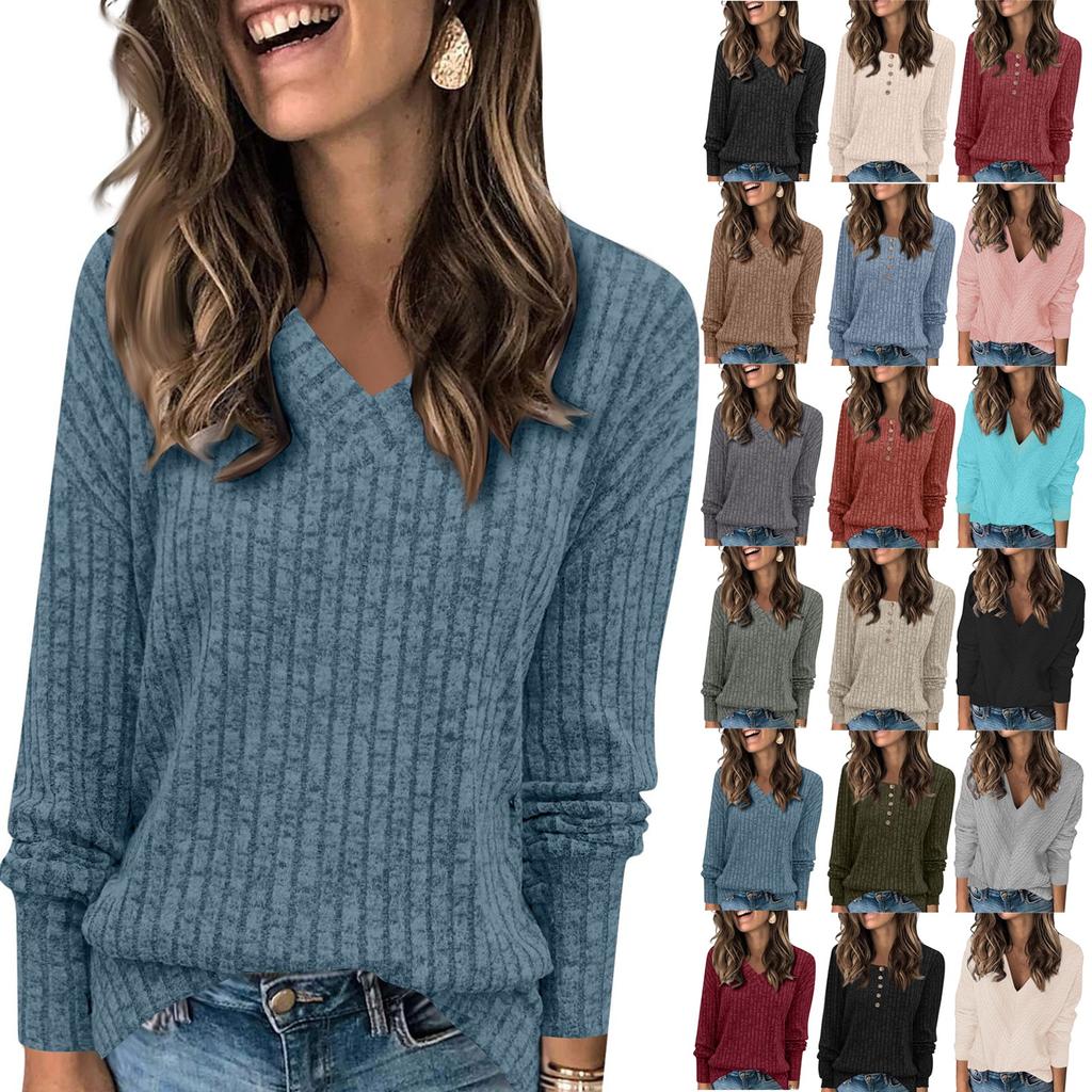 Womens Sweatshirts V Neck Long Sleeve Shirts Loose Casual Fall Fashion Sweaters