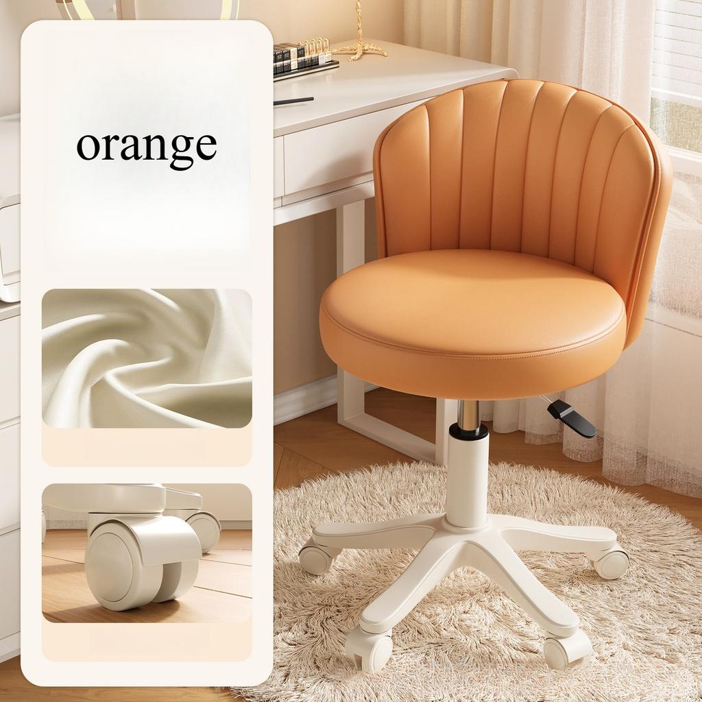 360° Rotating Chair Height- Adjustable Makeup Stool Bedroom Dressing Table Chair with Wheels Backrest Chair Leather Vanity Chair