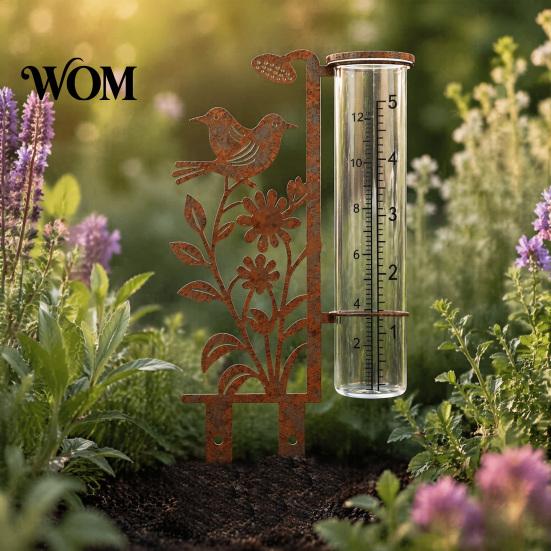 Rain Gauge for Garden Outdoor, 7.8 Inch Gauges Measuring Precipitation, Freeze Proof Decorative Bird And Flower Gauge, Vintage Yard Decor Artistic