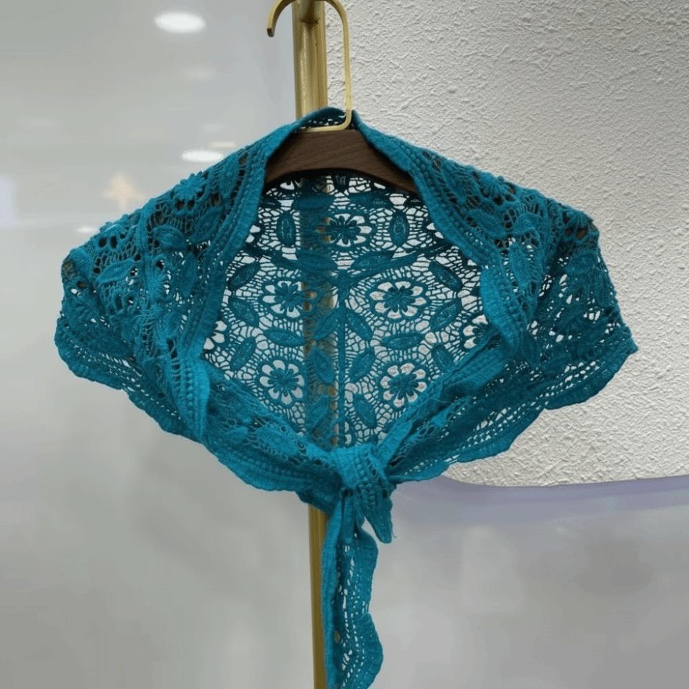 Ethnic Style Knitted Triangle Scarf White Fart Curtain All-match Crochet Flower Scarves Female