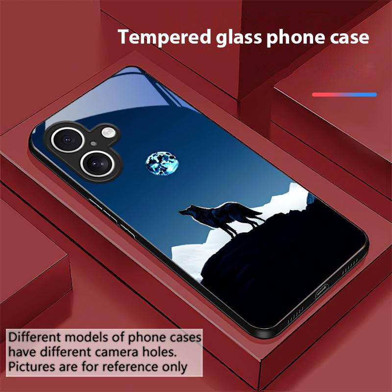 Луна и Волк Для Apple iPhone 16E 16 E 11 13 15 P ro 14 Pro Max 12 Mini 7 8 Plus XR XS Черный чехол для телефона из закаленного стекла