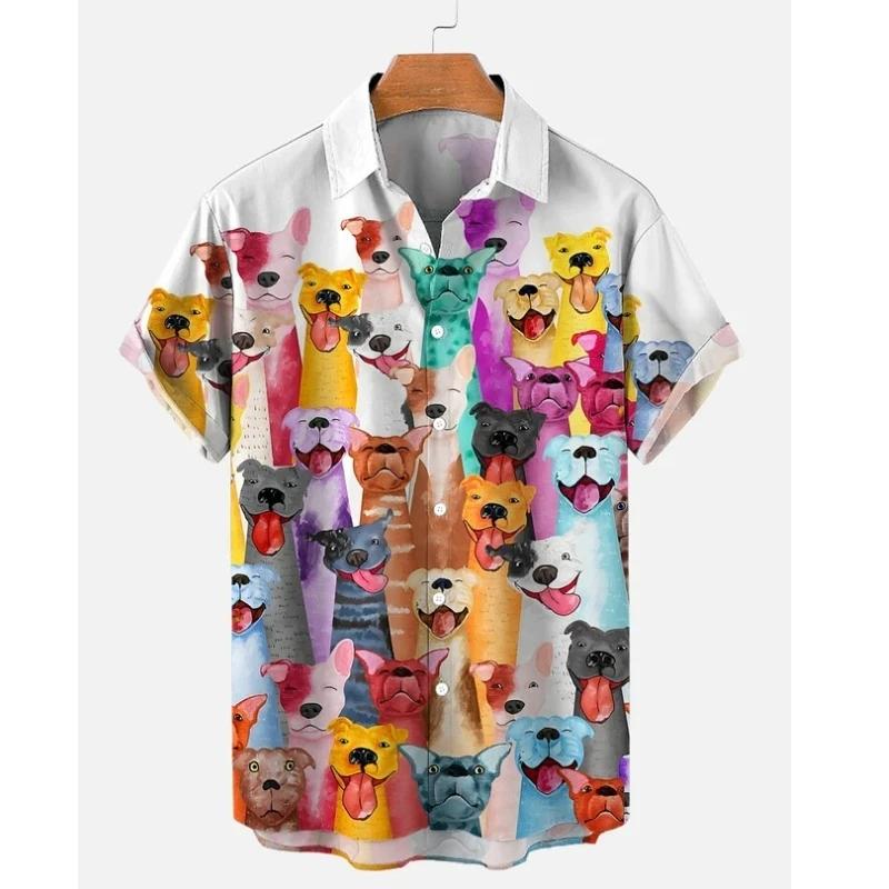 Мужская рубашка с анималистичным узором и лацканами, напечатанная на 3D-принте, для мужчин и женщин, повседневная мода, рубашки с короткими рукавами, топы на пуговицах, свободные, унисекс, одежда