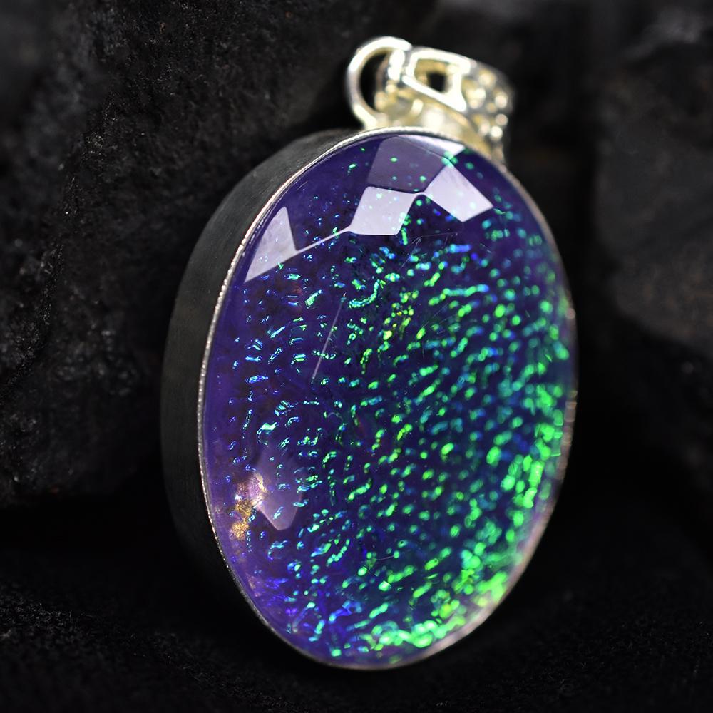 Lab Created Multi Color Opal 84Ct Oval Cut Brazilian Gemstone Pendant