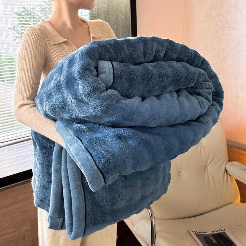 Warm Winter Blanket Milk Velvet Fleece Flannel Soft Thick Plush Blankets for Bed Sofa Single Double Couple Size Fluffy Bedspread