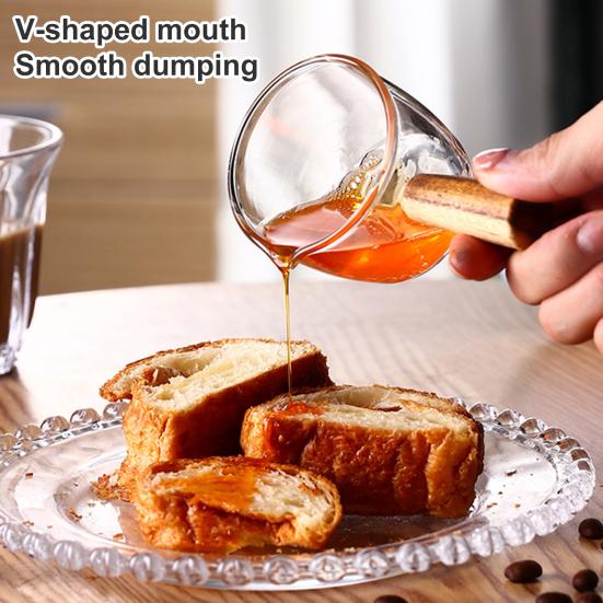 Glass Measuring Cup with Wood Handle Espresso Milk Coffee Mug 100ml Double Scale Clear Coffee Brewing Supplies