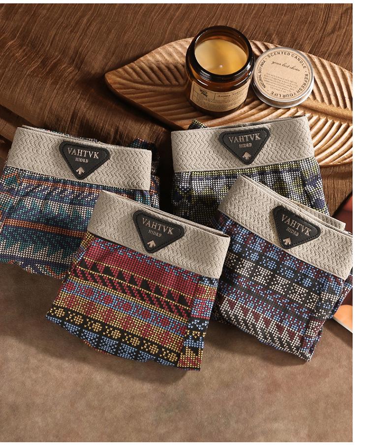 Мужские боксеры из чистого хлопка в этническом стиле - Удобные, дышащие, средней посадки, в американском стиле легкой роскоши