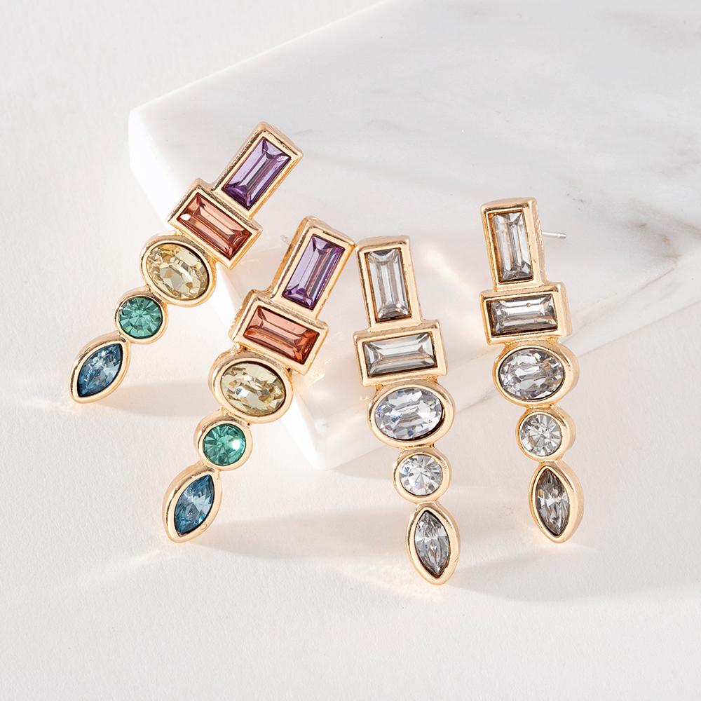 Pinkdudu Personalized Candy Color Geometric Stud Earrings Exaggerated Simple Glass Stone Casual Earring for Women Gifts PD1147