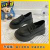 Small Leather Shoes Women's 2025 Spring and Summer New Fashion Versatile British Style Black Heightening Work Shoes Platform Shoes Children