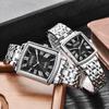 Stainless Steel Calendar Analog 3ATM Waterproof Antique Rome Stylish Pair Watch Square Quartz Watch Silver Black Fashion Accessories Birthday