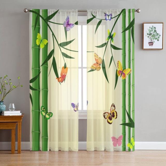 Черные бамбуковые занавески с птицами для гостиной, спальни, тюлевые занавески, кухонные оконные шторы, панельные занавески
