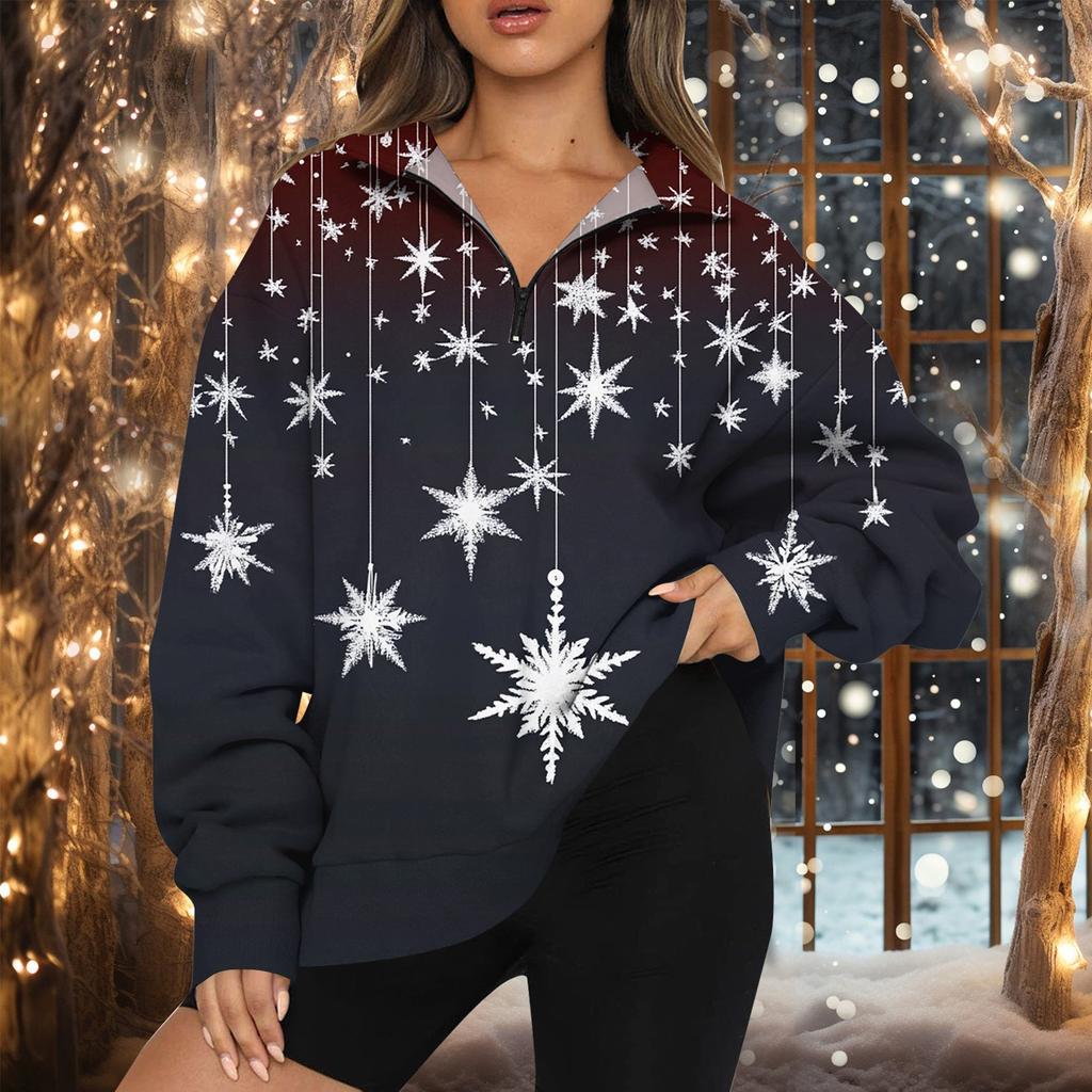 Женская мода повседневная толстовка с длинным рукавом и принтом на молнии с высоким воротом и заниженными плечами