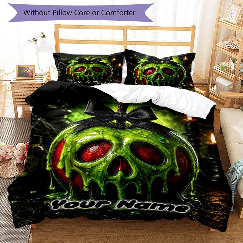 3PC Custom Name Halloween Poison Apple Bedding Set Printed Bedding Set Duvet Cover Closure Includes 1 Duvet Cover & 2 Pillowcases for All Seasons Bedr