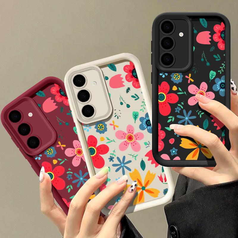 Чехол для телефона с мультяшным цветочным узором для Samsung Galaxy S25 S22 S21 Ultra S24 S23 S20 FE Plus A35 A55 A54 Ударопрочный силиконовый чехол