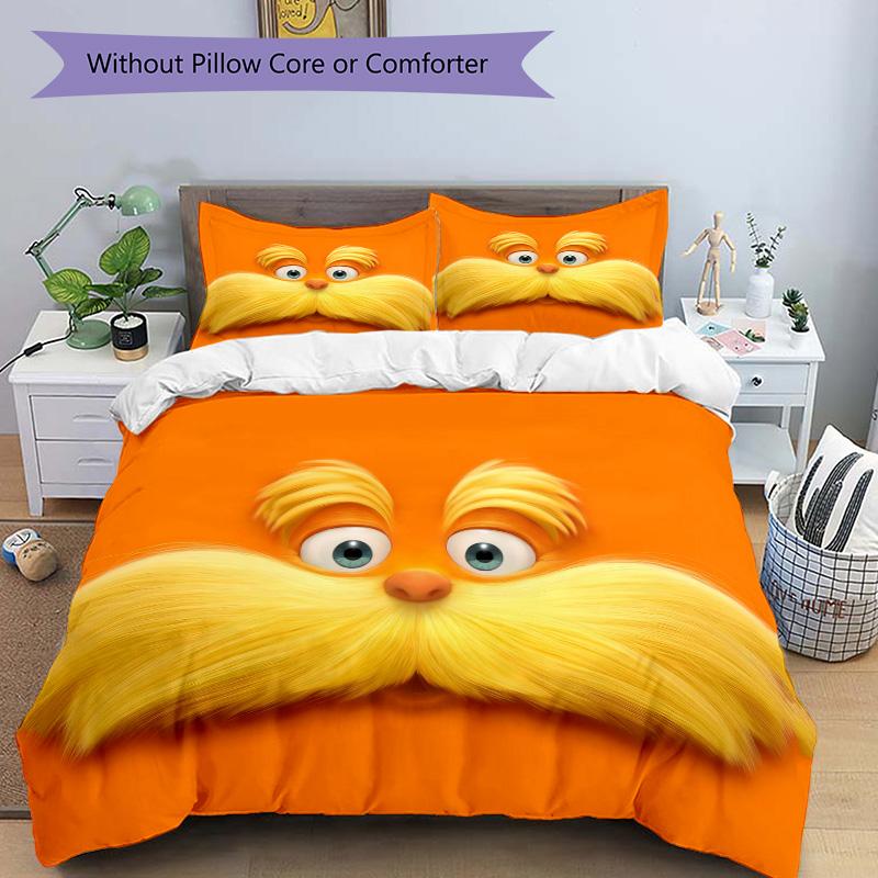 Lorax'S Yellow Mustache Print 3Pcs Bedding Setduvet Cover With 2 Bedropillowcase Home Birthday Gift