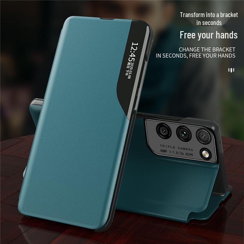 Совместимый чехол для телефона Samsung S25/24/23/22/21 Ultra FE: Магнитный, Кожаный, Защищенный от падений, с боковым окошком.