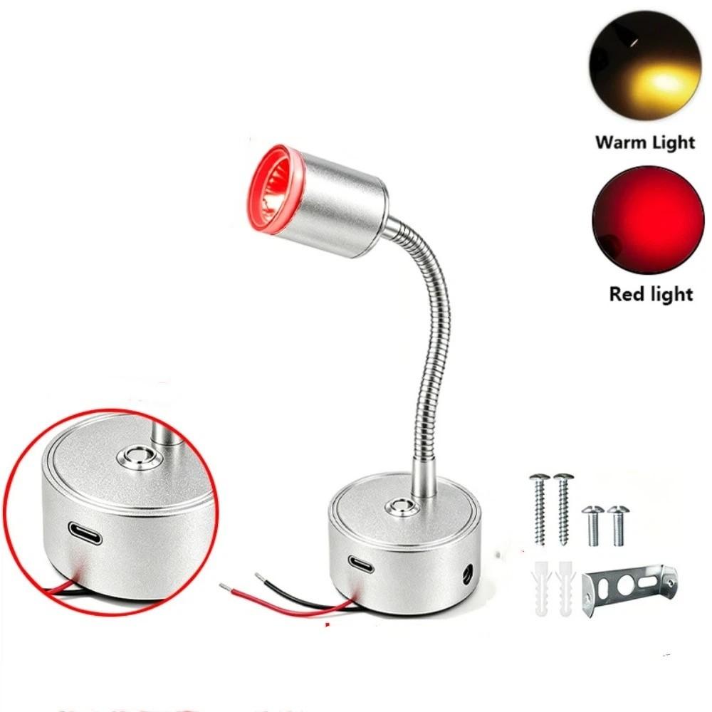 Type-C & USB Outlet LED Reading Lamp Flexible Gooseneck Wall Light Indoor