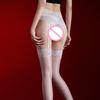 Женские сексуальные кружевные чулки Ультратонкие большого размера Чулки с высокой талией и поясом для чулок Открытая промежность Масляные блестящие чулки