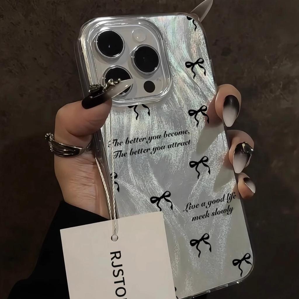 Черный бант iPhone 13 PRO 14 Apple 15 чехол-перо 12 11 XR/XS противоскользящий, противоударный и отпечатков пальцев
