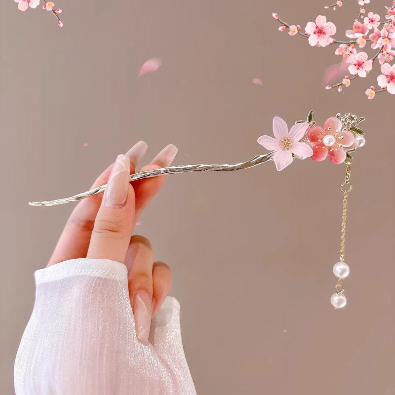 Romantic Chinese Style Hair Accessories For Women Girls Sweet Versatile Flower Tassel Hairpin Simple High-End Hair Stick Gifts