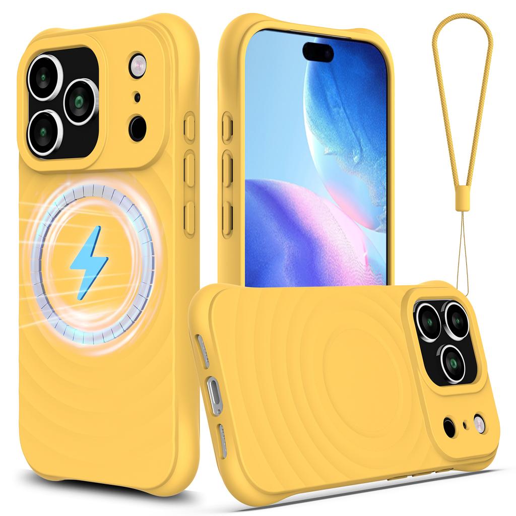 For iPhone 17 Pro Max Case Compatible with MagSafe Ripple Texture Liquid Silicone Protective Cover with Strap