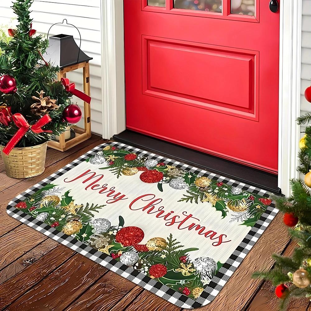 1 шт. Рождественский коврик для собаки Merry Bright Праздничный коврик для входной двери внутри и снаружи Зимний дверной ковер Декор для дома