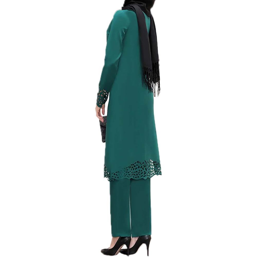 Женский мусульманский комплект одежды Абая Блузка с длинным рукавом Брюки Исламский кафтан Наряды Костюм EMA