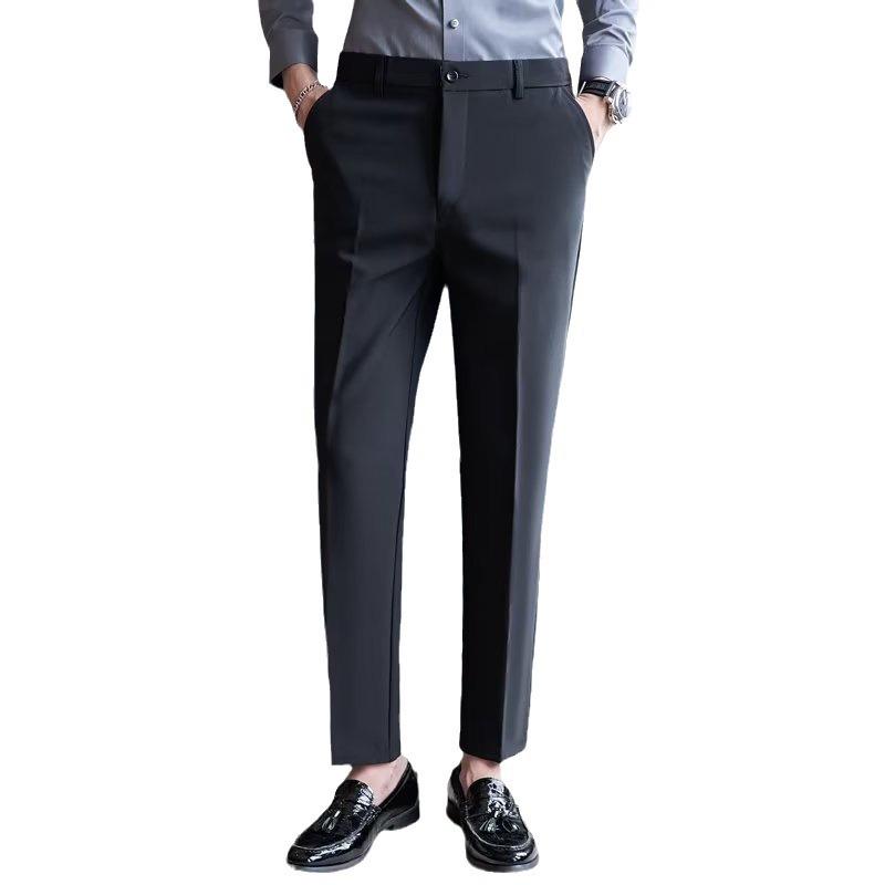 Men's Slim Black Stretch Nine-Point Business Trousers