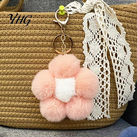 Flower Bag Charm Plush Keychain for Handbags, Five-petal Charm, Women Fluffy Backpack Hanging Accessory Purse Accessories