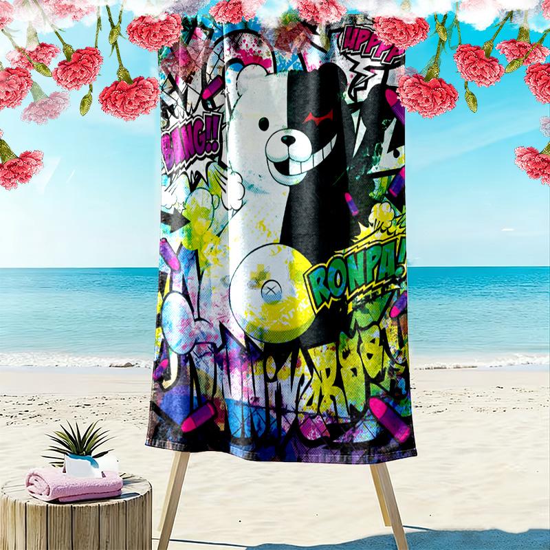 Monokuma 2D Flat Print Beach Towel, Large Soft Quick Dry Towel for Beach Camping SwimmingZSTJ0915071