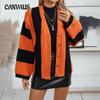 Plus Size Women's Fashion Knitwear Autumn and Winter Striped Clashing Colours Loose Flared Sleeve Sweater Knitted Cardigan