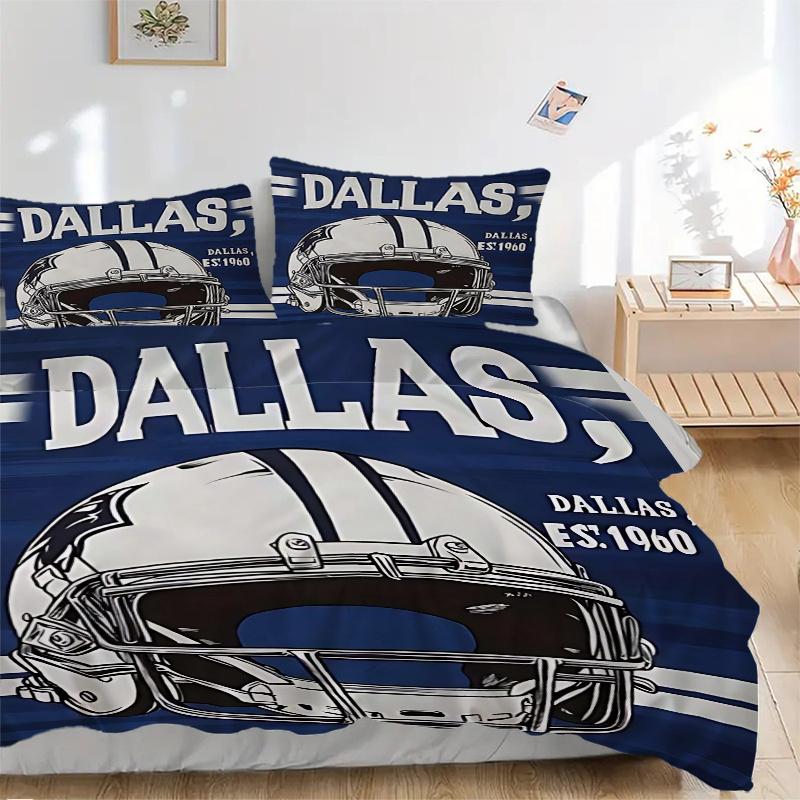 3pcs Dallas Cowboys Helmet Artwork Comforter Set with One Quilt Cover and Two Pillowcases (No Core) - Home Decor, Holiday Gift, Polyester Fabric, Anim