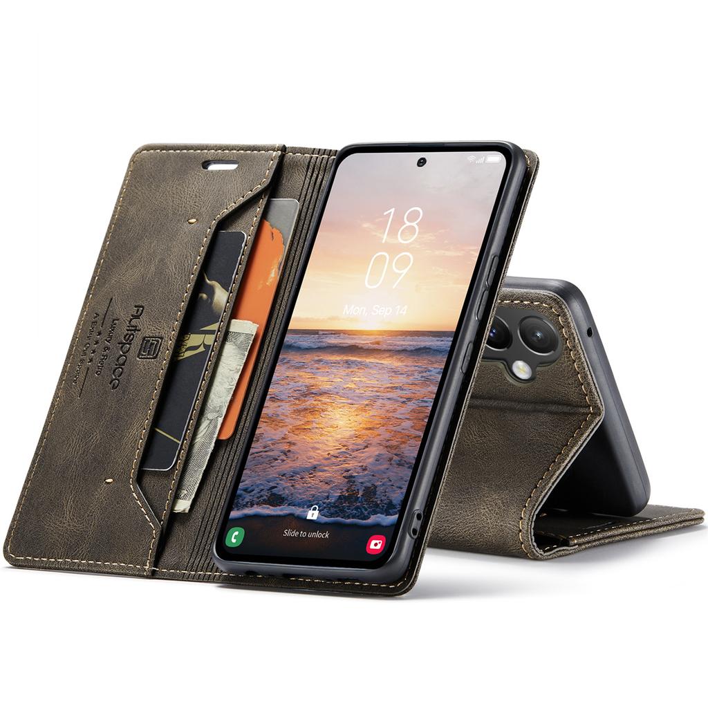Премиальный винтажный кожаный чехол-книжка для Samsung Galaxy A55 - Защита RFID, откидная крышка со слотами для карт, противоударный ретро-стиль (4 цвета)