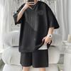 2025 Summer Men Sets Fashion Loose Casual T Shirts + Shorts Men New Korean High Street Jacquard Plaid T-shirt Short Sets