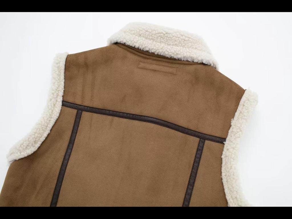 Y 2023 Осень/Зима Женский европейско-американский жилет на молнии с меховыми отворотами: Универсальный и повседневный