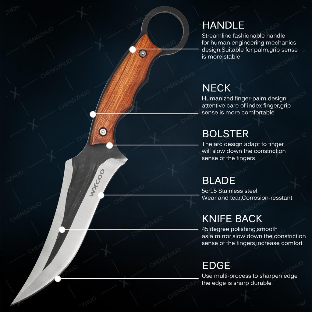 Профессиональный нож для мяса Кованый нож для разделки Нержавеющая сталь Топор Кухонный нож шеф-повара Ножи для мяса, рыбы, фруктов с чехлом