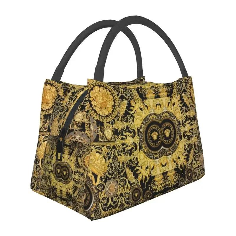 Золотой барокко элегантный изолированный ланч-бокс для женщин герметичный геометрический узор термохолодильник для пляжа кемпинга путешествия