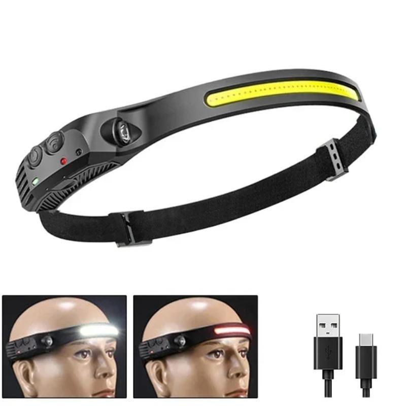 Светодиодный налобный фонарь COB, перезаряжаемый через USB, сверхъяркий, для кемпинга, фонарик XPE, датчик движения, диммируемый свет для прогулок на открытом воздухе, походов