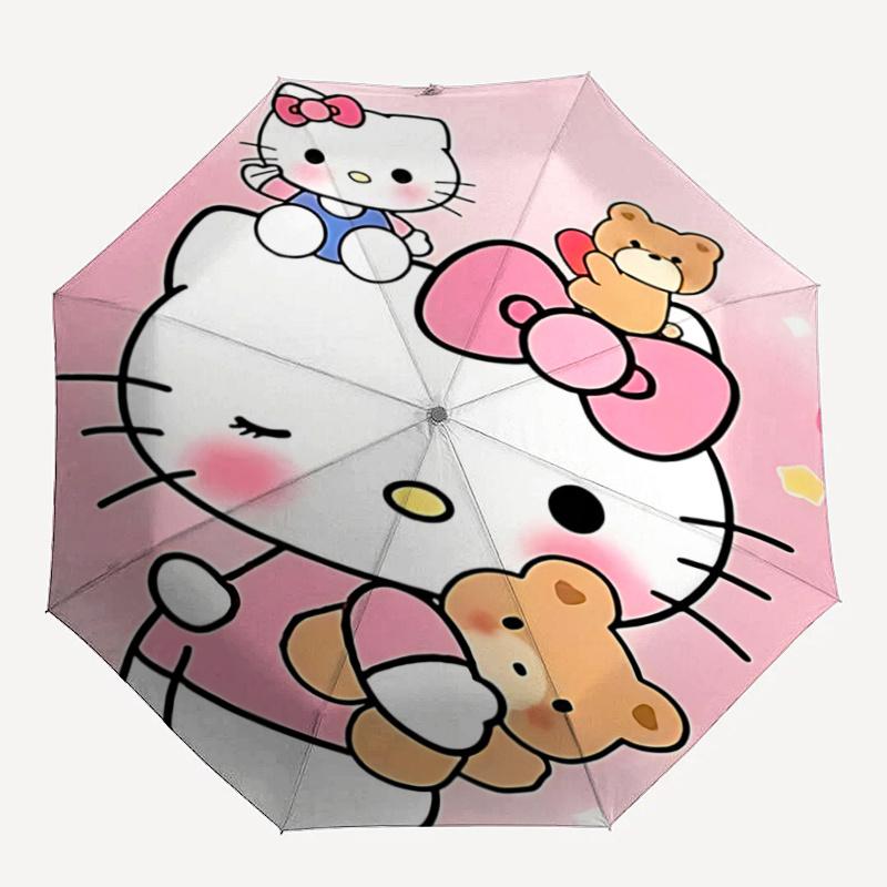 1pc Hello Kitty Automatic Folding Umbrella - Portable Tri-Fold Design with 8-Bone Iron Frame, Perfect for Outdoor Use, Festive Gifts, Travel, Daily Us