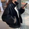 Women's Cropped Sport Jacket Autumn/Winter Petite Cardigan Idle Style Baseball Top Loose Fit Short Outerwear