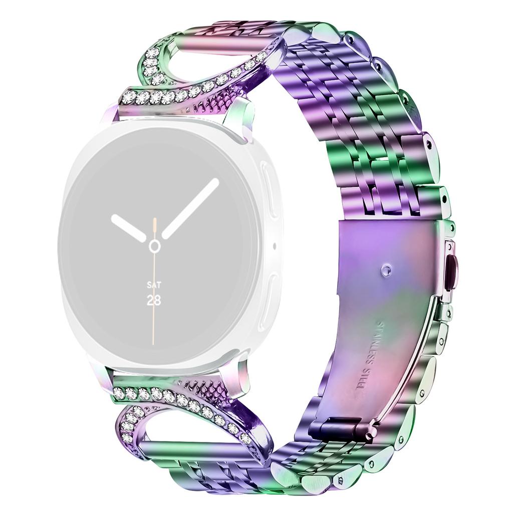 Watch Strap for Samsung Galaxy Watch8 Classic 46mm/Watch8 44mm/40mm Seven Bead Stainless Steel Band with Rhinestone Ox Horn Style Connector
