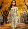 Long Sleeve Waist Tight Office Slim Fit Peony Print Printing Elegant Bodycon Dress