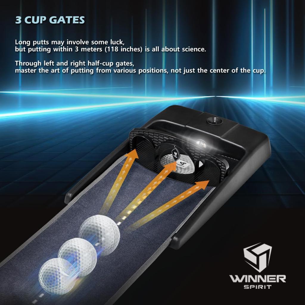 WINNER SPIRIT Miracle 580v3 Golf Putting Mat Green Indoor with Electric Autoball Return Silent Quiet Noise Home Office Gift (V3-Gray)