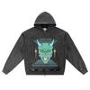 DTG Print Knitted Denim Zip-Up Hoodie Anime Streetwear 33 Brother Print Zipper Hoodies