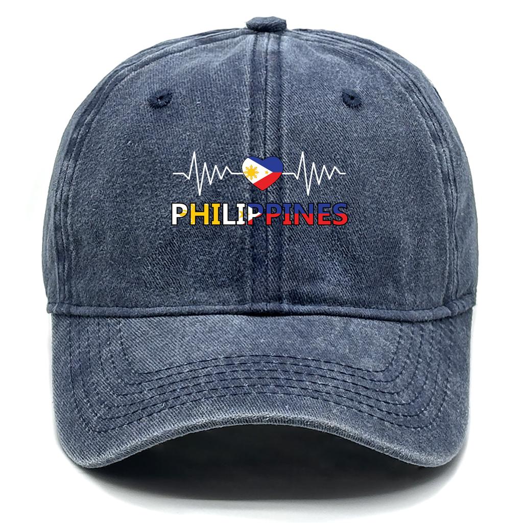 Heart-shaped Flag of Philippines Washed Cotton Snapback Baseball Caps Man's Cap Sporting Fashion Adjustable Baseball Hat