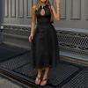 Новая весенняя женская одежда Элегантный темперамент и модное платье без рукавов с вырезами однотонное